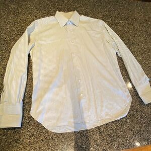 Brioni Men's Cream/Tan Striped Shirt with French Cuff’s  Size 17 Neck 43R